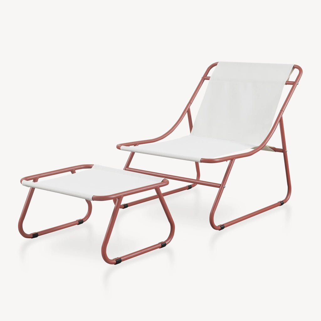 Set Malmö di 2 Mobili da Giardino Poltrona e Poggiapiedi con Cuscino - Terracotta/Beige casa.pro