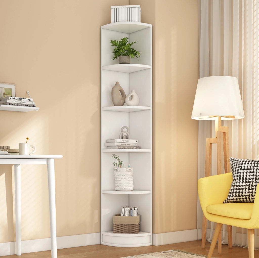 Libreria angolare 42x30x180 cm bianca in MDF, cinque ripiani