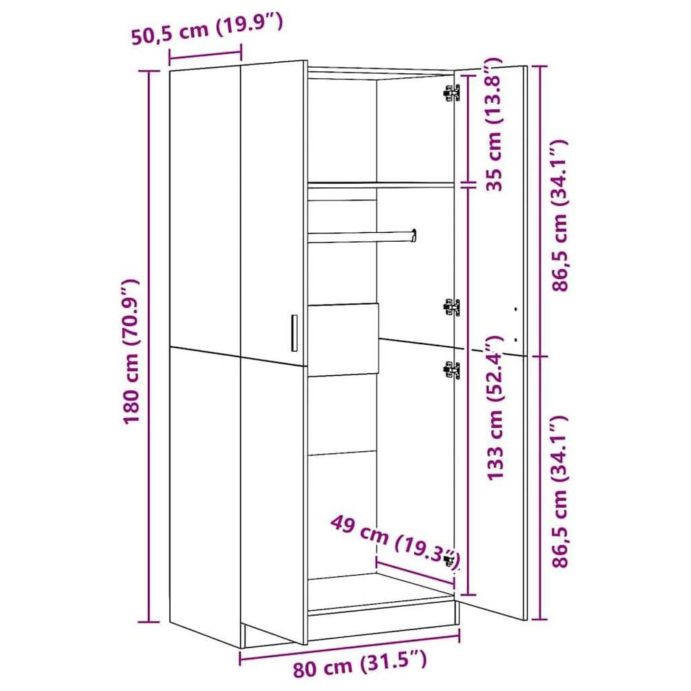Wardrobe Sonoma Oak 80x52x180 Cm Wood-based Material