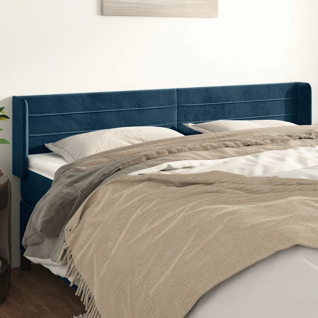 Testiera | Testata ad Orecchio Blu Scuro 183x16x78/88 cm in Velluto