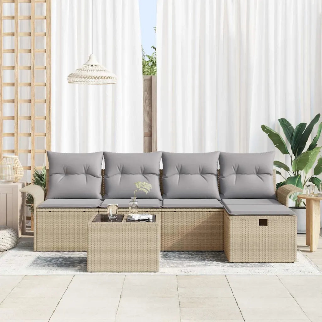 Set Divano da Giardino 6 pcs Beige e Grigio Chiaro polyrattan