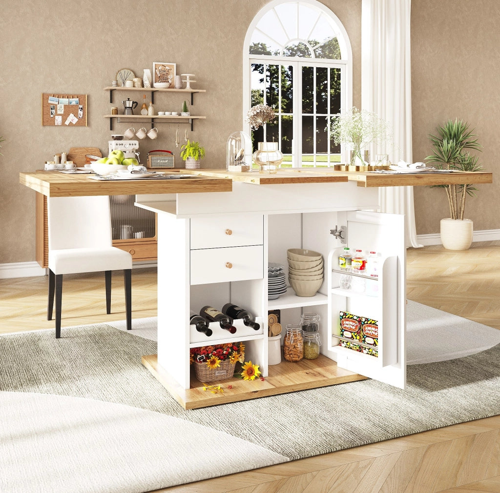 Tavolo da pranzo estensibile 110-140 x 80 x 75 cm in MDF bianco con contenitori
