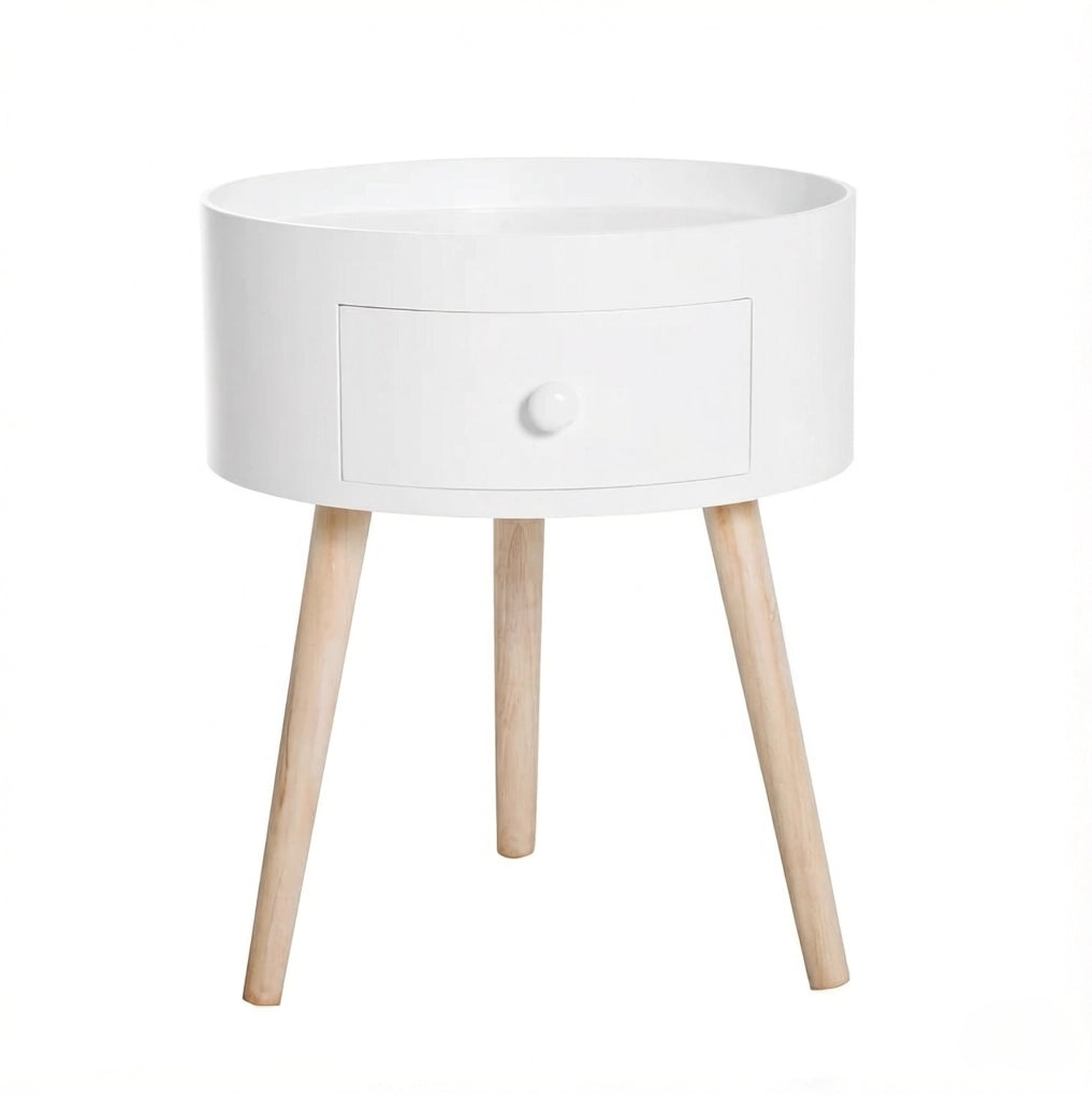 COMODINO con Cassetto 38x38x45 cm Bianco e Legno Chiaro