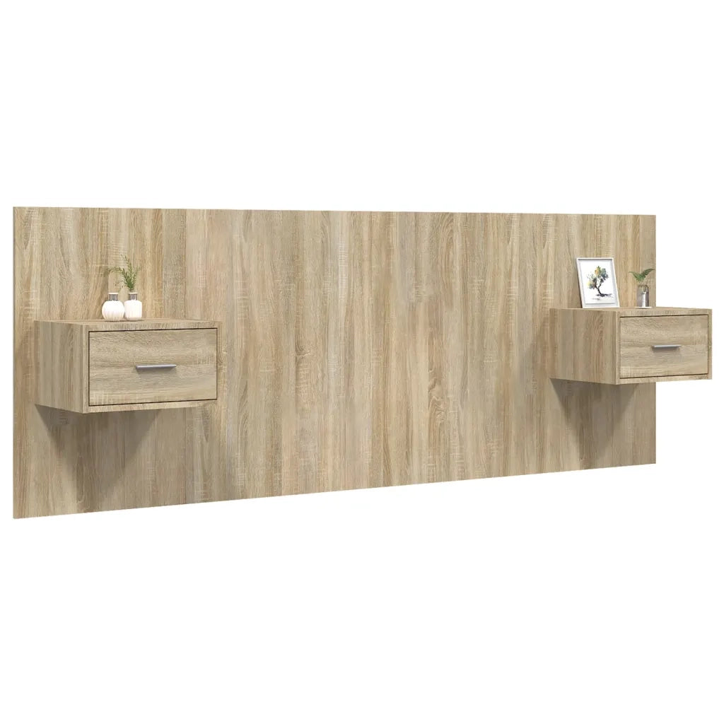 Testiera | Testata Letto con Comodini in Legno Multistrato Rovere Sonoma