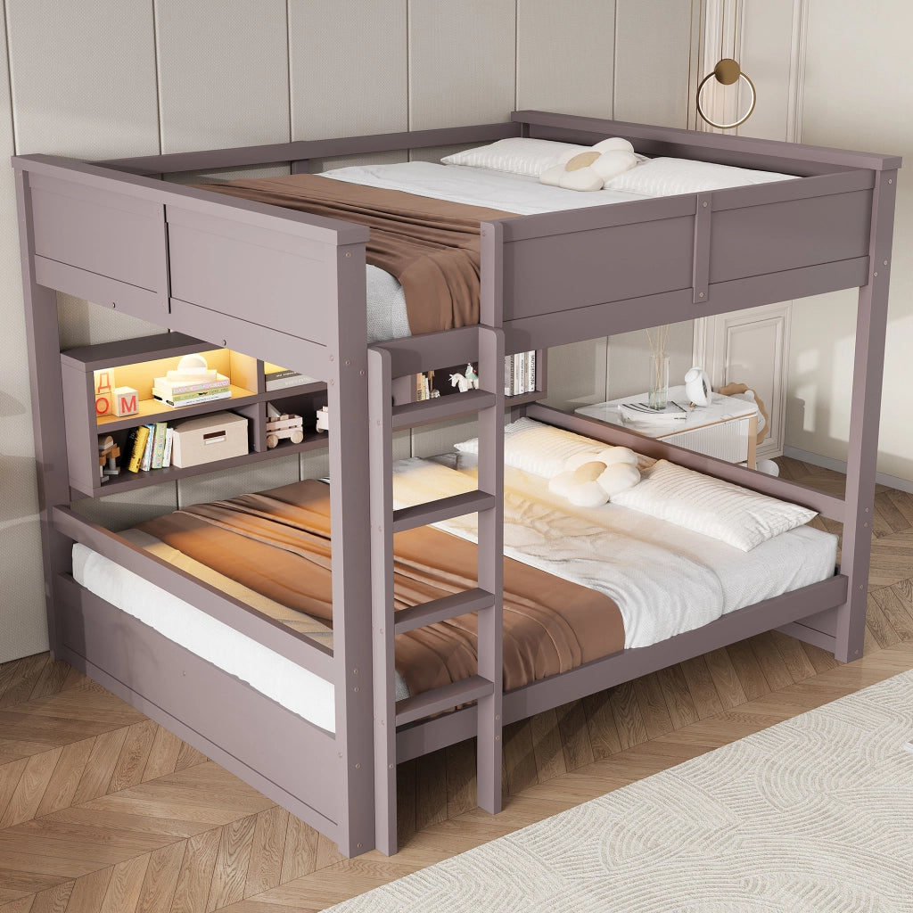 Letto a castello con armadi e LED, 160x200 cm, marrone