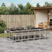 Set da Pranzo da Giardino 13pz con Cuscini Grigio in Polyrattan