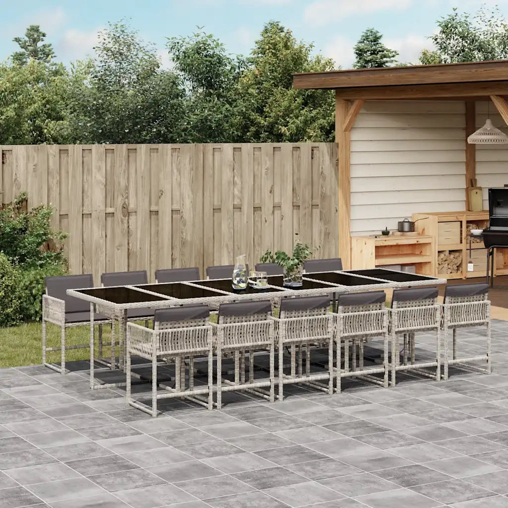 Set da Pranzo da Giardino 13pz con Cuscini Grigio in Polyrattan