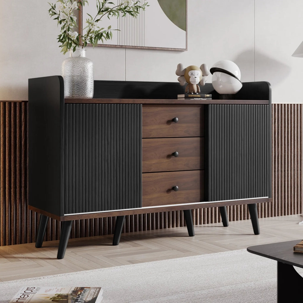 Sideboard moderno in legno, 3 cassetti e ripiani portaoggetti. Per camera da letto e soggiorno. H80 x L117,5 x P40 cm