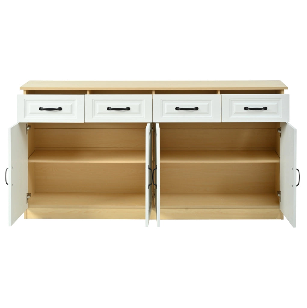 Credenza 160x35x80 cm con 4 ante e 4 cassetti in MDF bianco