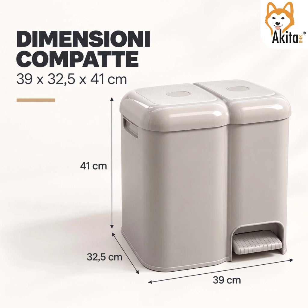 Akitaink Pattumiera Patty 2 a 2 Scomparti 21 L Grigio