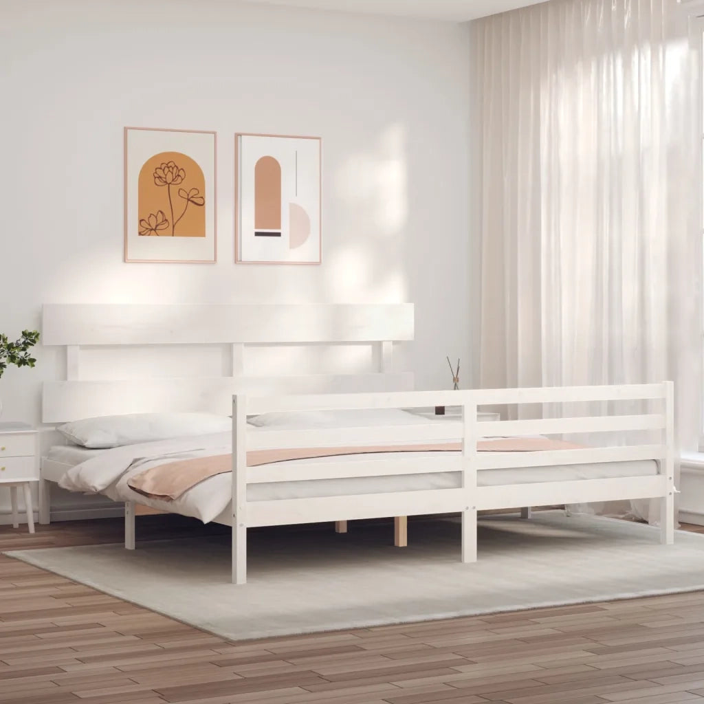 Giroletto con Testiera-Struttura Letto con testiera Bianco 200x200 cm in Legno Massello 520106