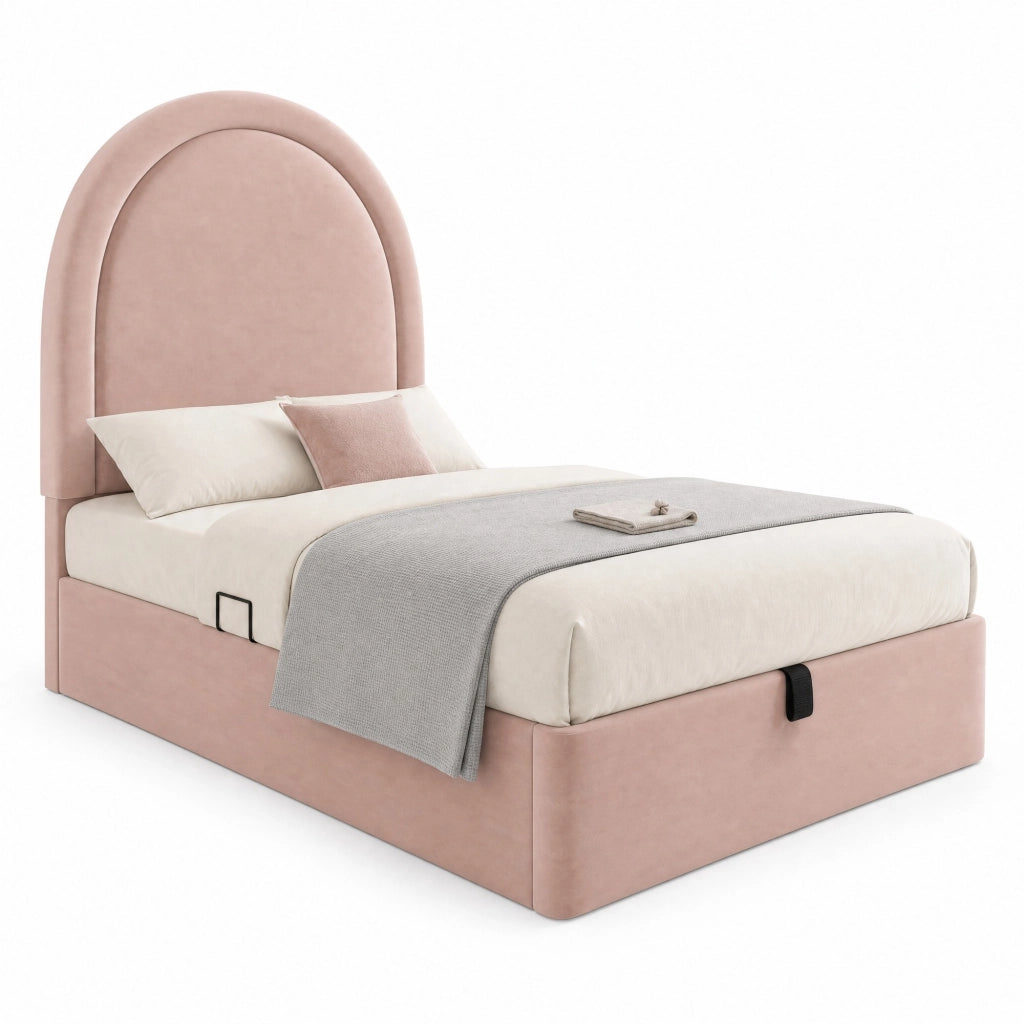 Letto imbottito rosa con contenitore 90 x 190 cm in velluto