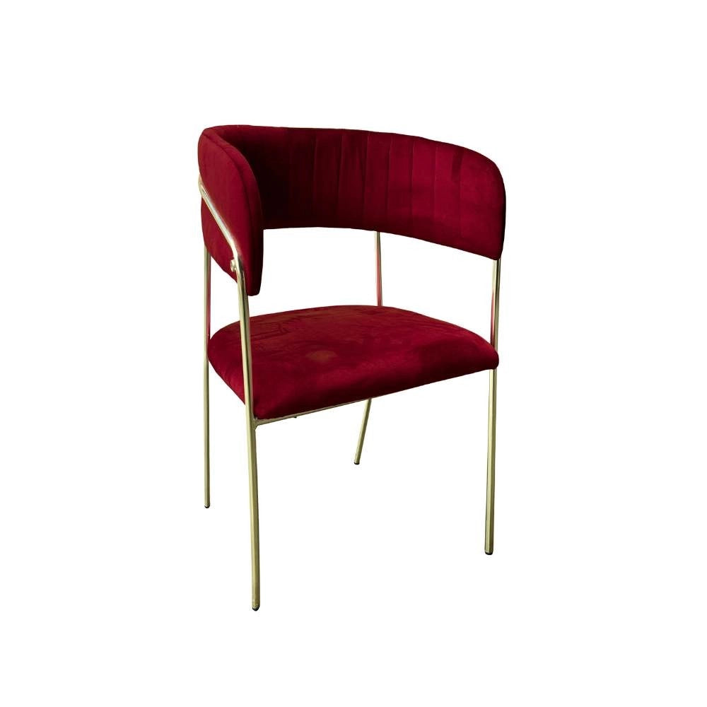 Set 4 Sedia tessuto rosso scuro e struttura oro Key