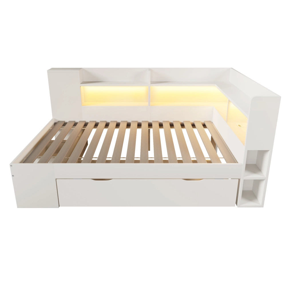 Letto singolo 90 x 200 cm bianco con illuminazione LED