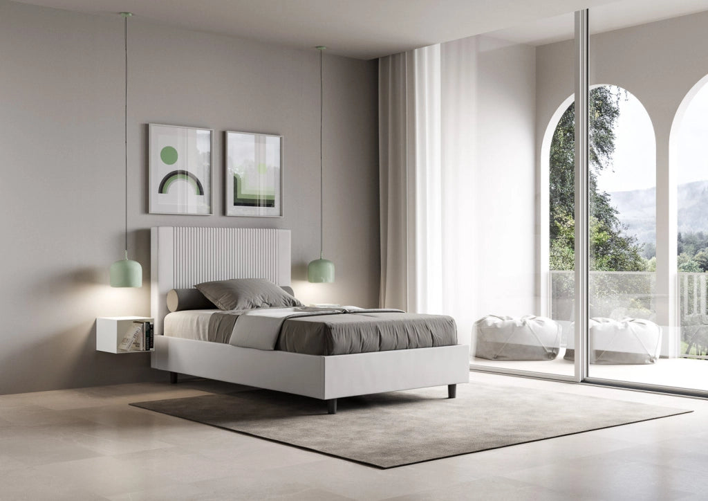 Letto Matrimoniale 160x200 cm con Rete e Contenitore Goya Bianco