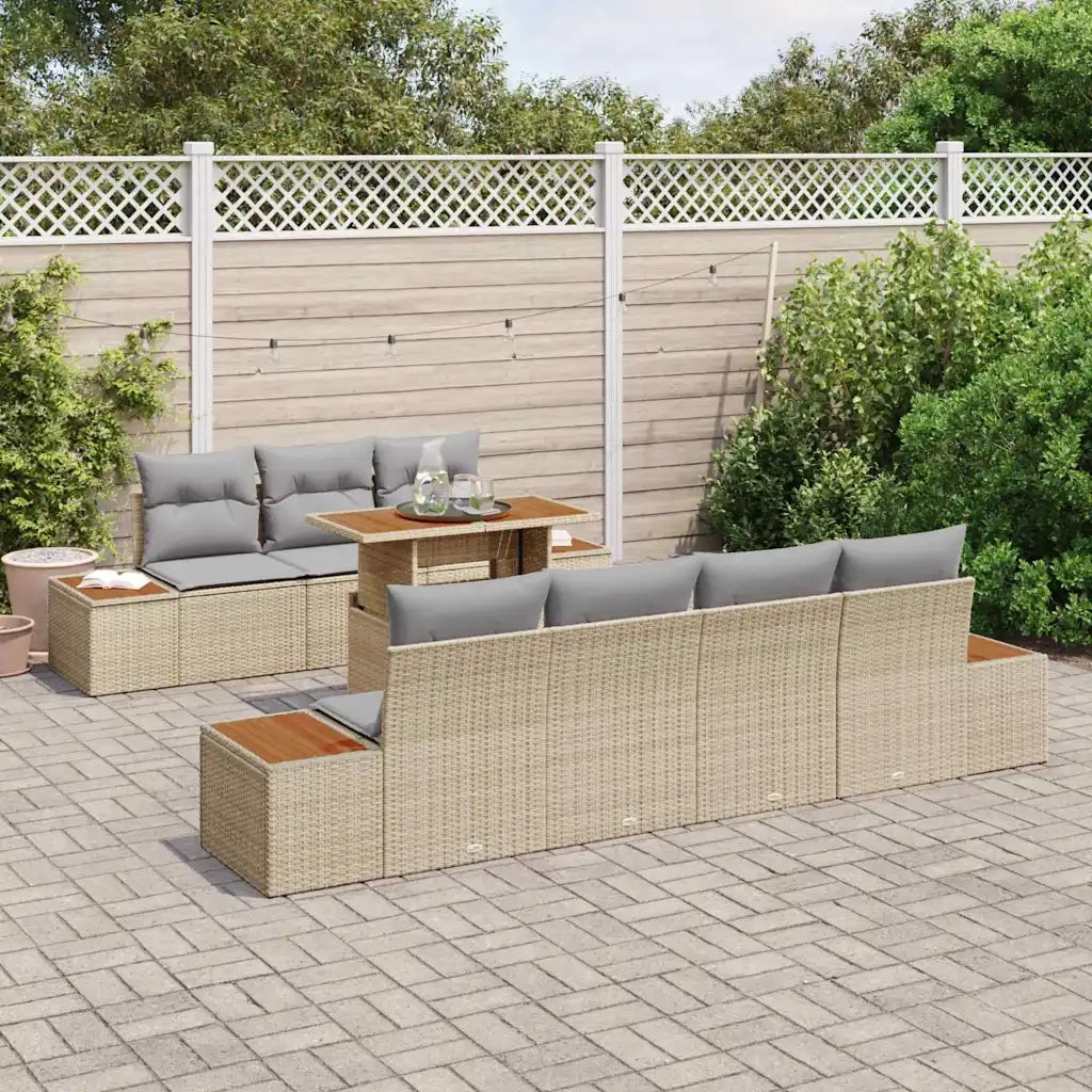 Set Divano da Giardino 8 pcs Beige Poly Rattan