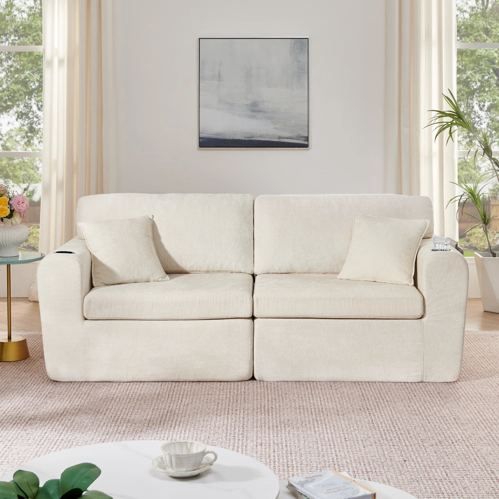 Divano Relax 2 Posti in Chenille con Tasca Laterale e Cuscini ¨C MINIMAL ¨C Beige