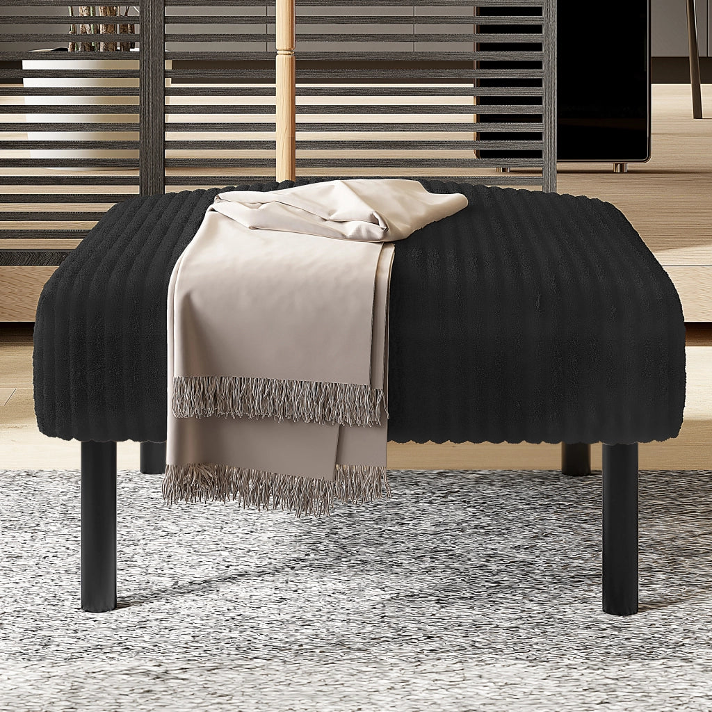POUF 56x51x39 cm in corduroy nero con struttura in metallo