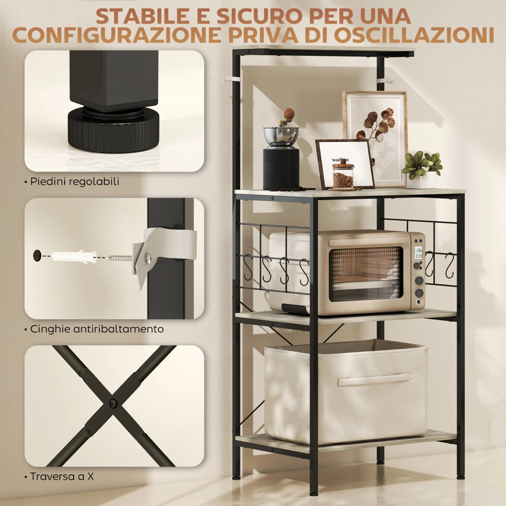 Scaffale 4 Livelli con Pannelli a Rete e Ganci ¨C Zephmum ¨C Rovere 60x42x134.5 cm