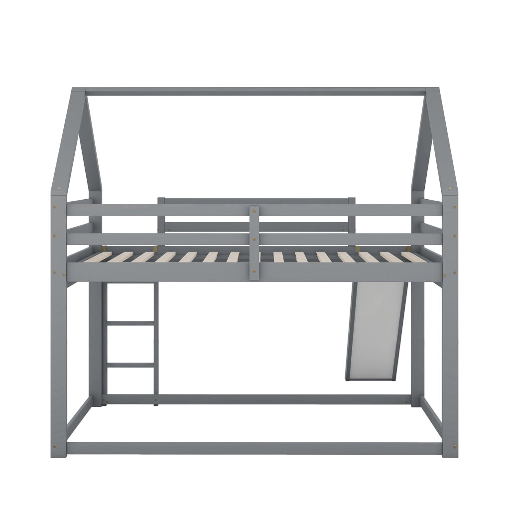 Letto a castello per bambini 140 × 200 cm 4 posti con scivolo e scala; senza materasso; in pino e MDF grigio