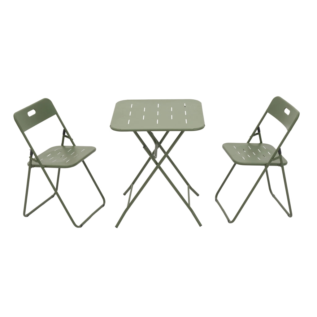 Set bistrot pieghevole da esterno in 3 pezzi set di mobili da giardino pieghevoli rivestiti a forma di e 2 sedie e 1 tavolo set di conversazione per patio esterno/interno impermeabile verde