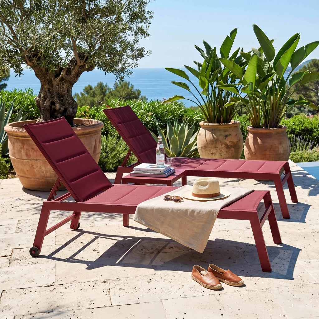 Oviala - Set di 2 lettini prendisole in alluminio e textilene viola