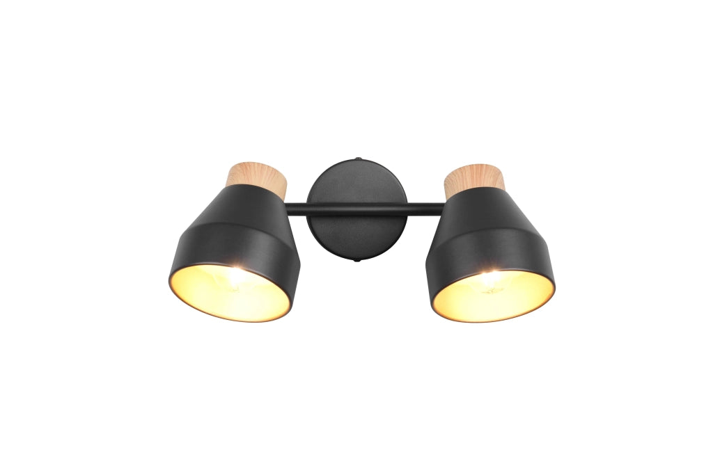 Barra 2 spots, metallo e legno, nero e oro, L 32 cm, Valentin