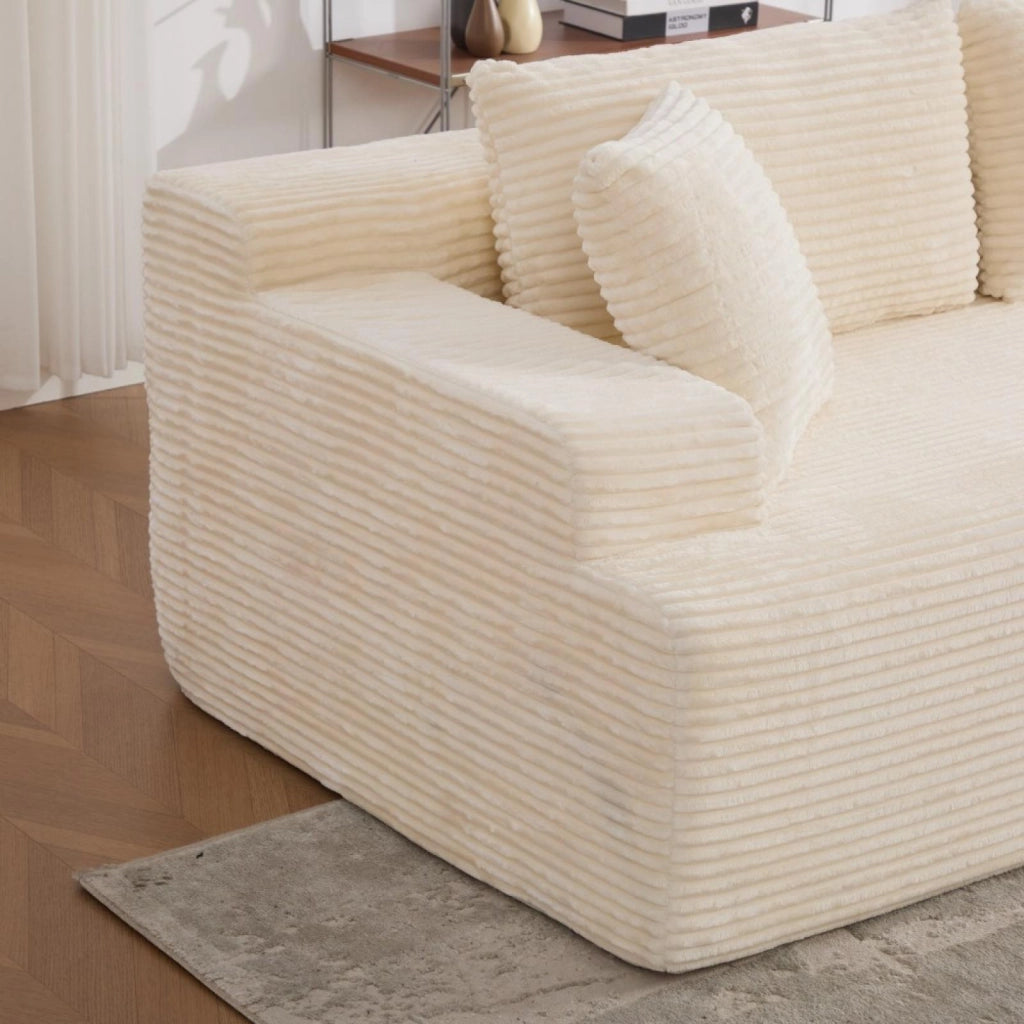 Divano modulare, divano compatto, tessuto chenille, schiuma ad alta elasticità 30D, base antiscivolo, 4 posti, bianco avorio