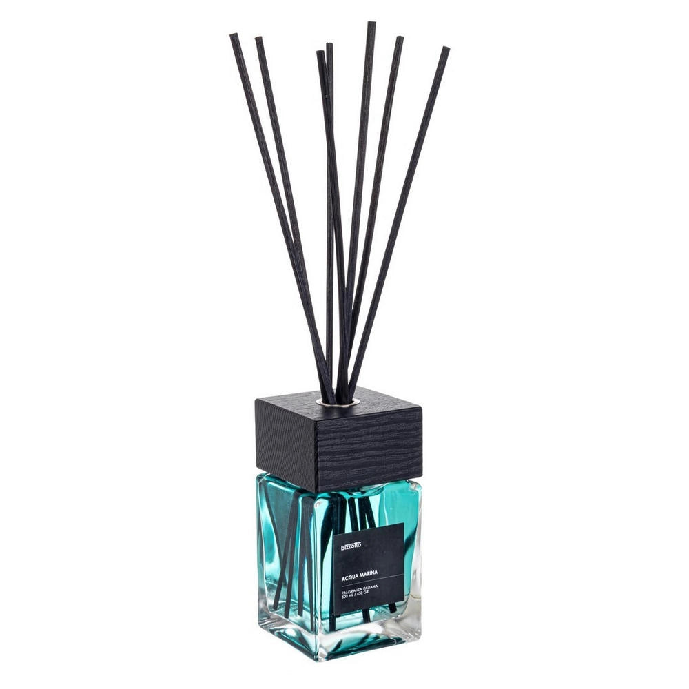 Diffusore per Ambienti con Bastoncini e Tappo in Legno Bizzotto Fragranza: Acqua Marina, Formato: 500 ml