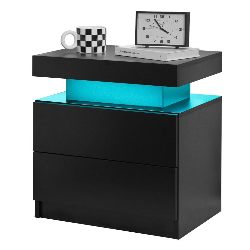 Comodino Moderno con Lampada LED Regolabile e 2 Cassetti, Nero