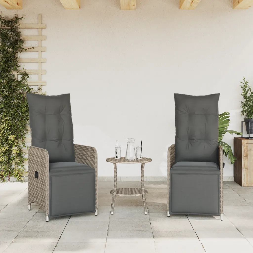 Sedie da Giardino Reclinabili 2 pz con Tavolo in Polyrattan 365707