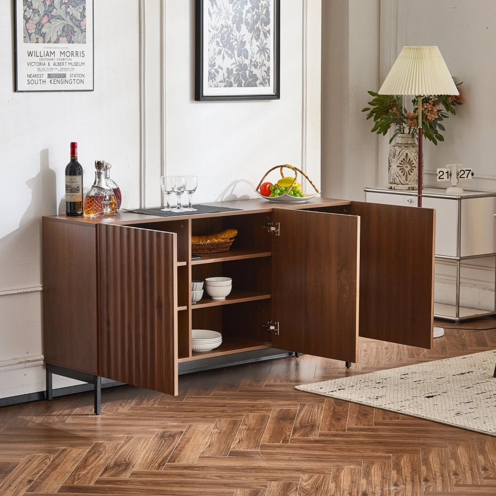 Madia con frontali ondulati e ripiani regolabili in MDF e PB per soggiorno o sala da pranzo 150 × 40 × 80 cm