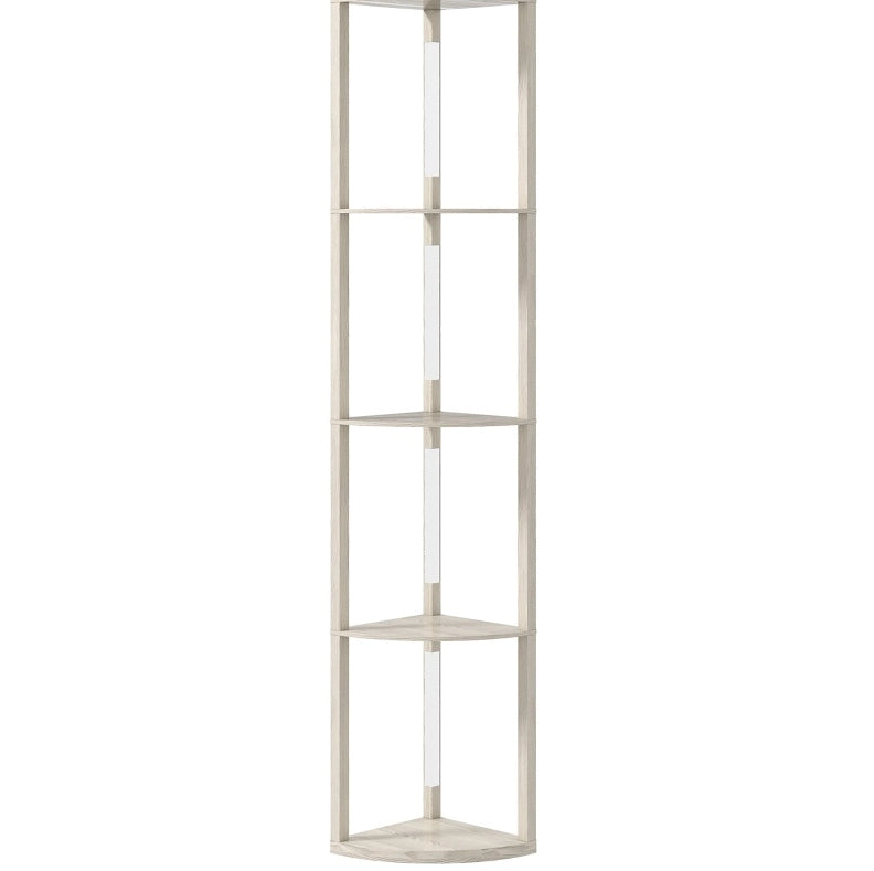 Lampada da terra LED dimmerabile con 4 ripiani, luce calda, struttura in quercia 41x30x164 cm