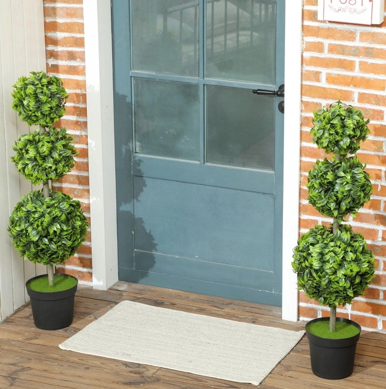 Set di 2 alberi artificiali a sfera 100 cm verdi in plastica con vaso