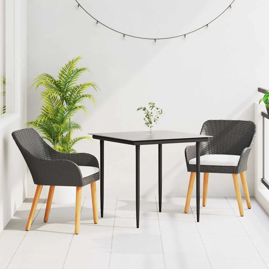 Set da Pranzo per Giardino con cuscino 3 pcs Nero polyrattan 3261663