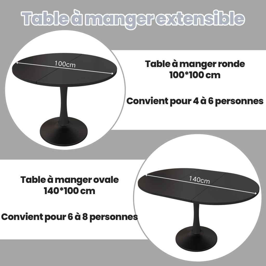 Tavolo da pranzo allungabile ovale - per sala da pranzo - in MDF - 100/140×100×75 cm - nero