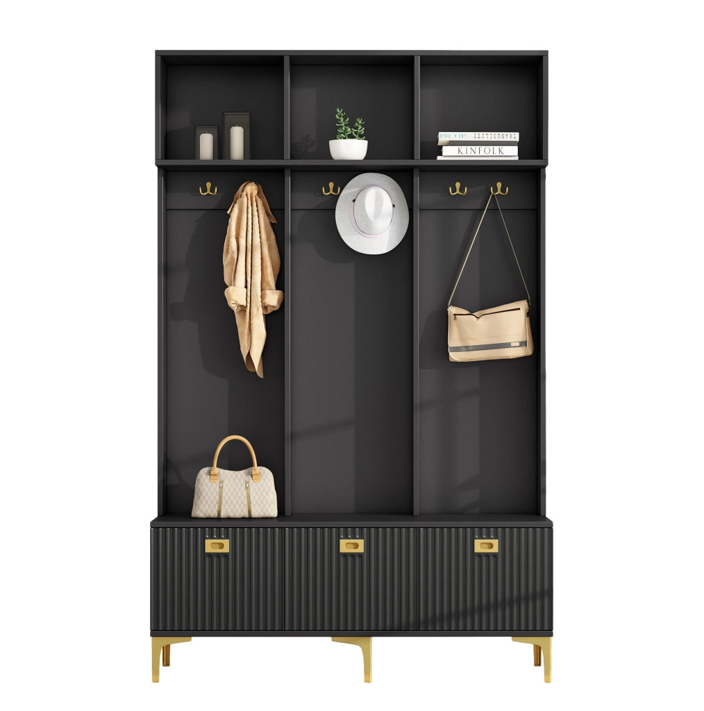 Set guardaroba con panca e scarpiera, nero, 120 × 40 × 191 cm