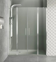 Box doccia frontale OPEN fisso + 2 porte battenti + fisso 265 cm (60+75+75+60) cromo lucido vetro frost - braccio 60 cm