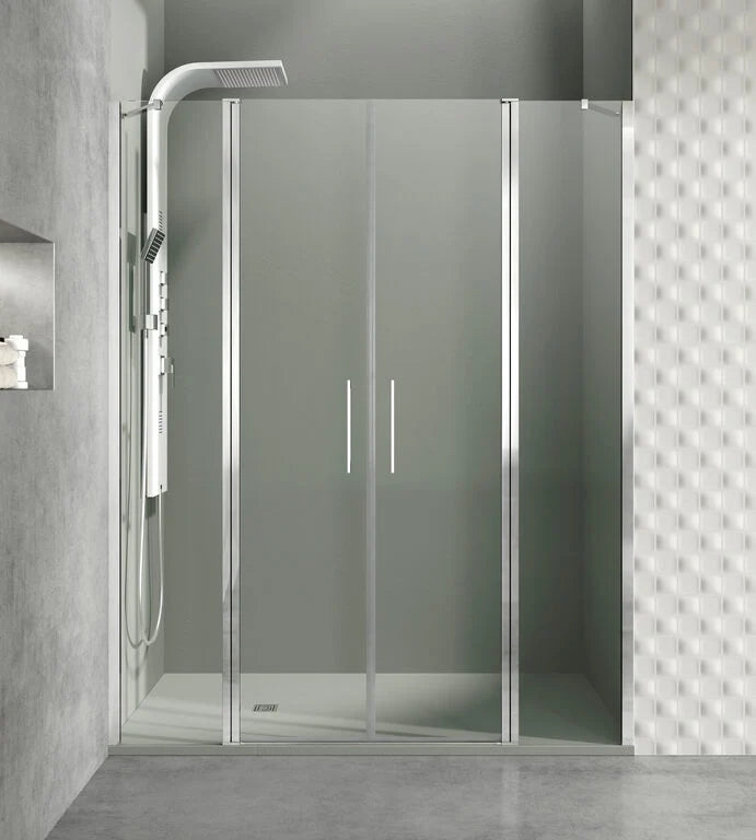 Box doccia frontale OPEN fisso + 2 porte battenti + fisso 265 cm (60+75+75+60) cromo lucido vetro frost - braccio 60 cm