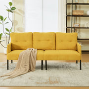 Divano 3 posti in tessuto a coste con schienale alto, tasche laterali e gambe in metallo, dimensioni 171x72x80 cm