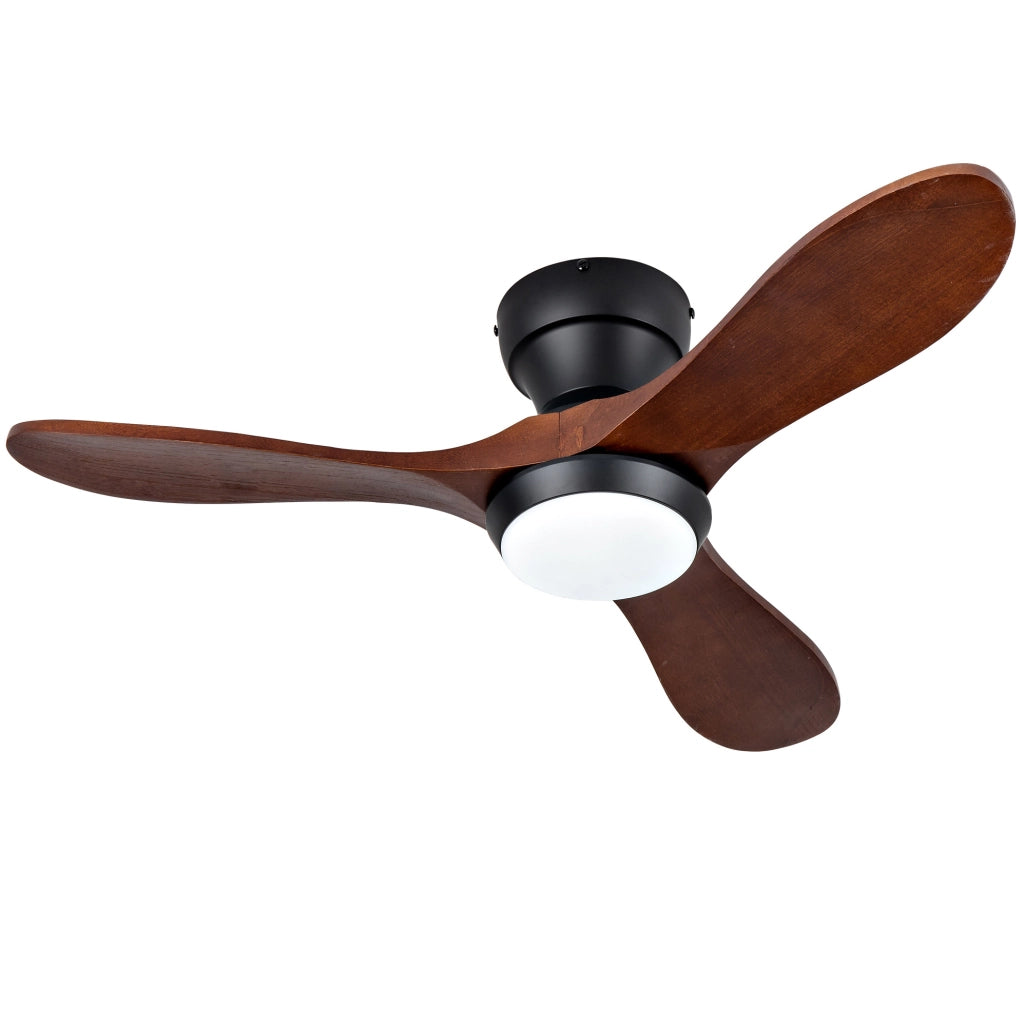 Ventilatore da soffitto 36" con pale in legno massello, illuminazione LED regolabile e telecomando, 6 velocità, rotazione avanti/indietro