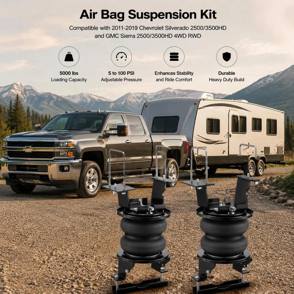 Airbag Suspension Kit, Air Spring Suspension Kit Compatible With 2011-2019 Chevrolet Silverado 2500/3500HD And GMC Sierra 2500/3500HD 4WD RWD, 5000 Lbs Load, 5 To 100 PSI