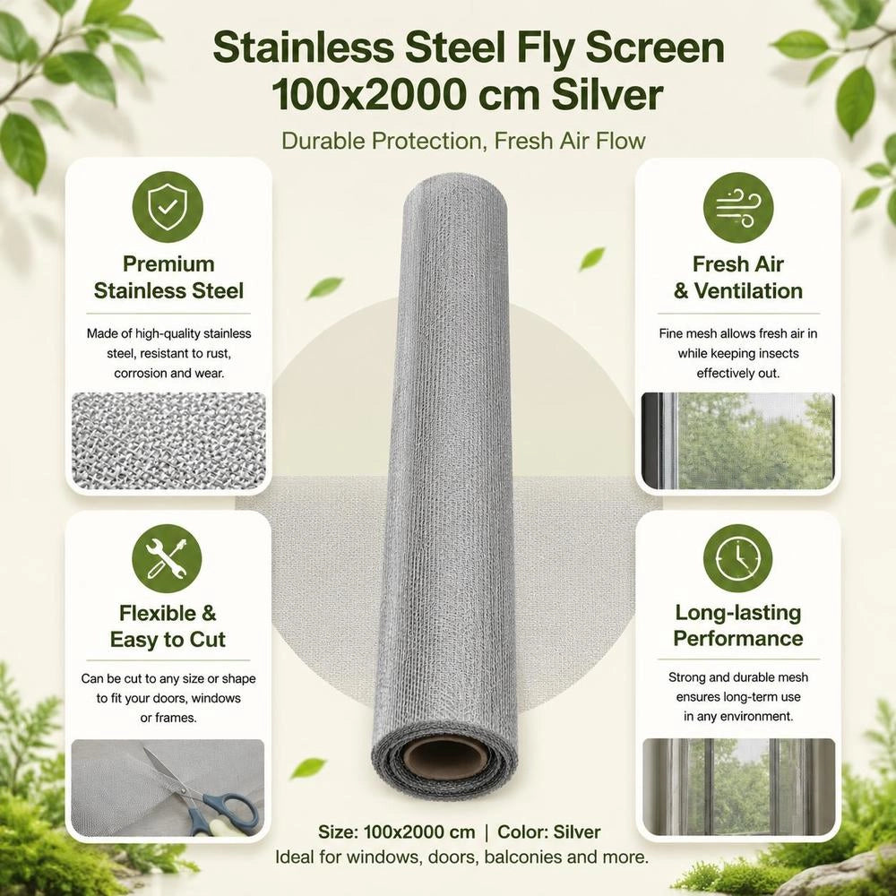 Stainless Steel Fly Screen 100x2000 Cm Silver