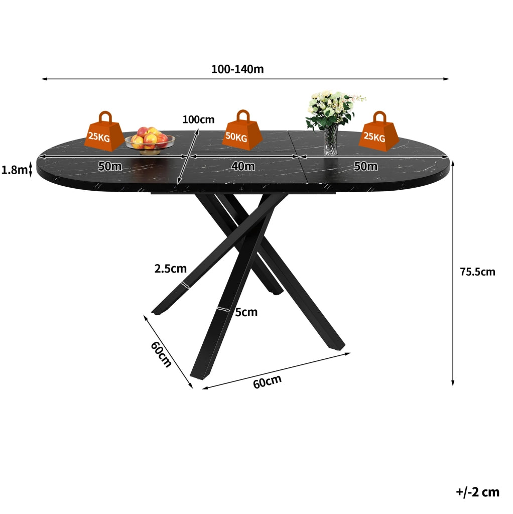 TAVOLO da pranzo allungabile 100-140 cm nero, set da 5 pezzi
