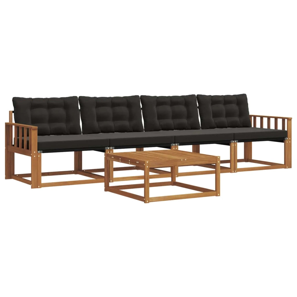 Set di divani da esterno con cuscino 5 pcs Naturale e Nero 3369167