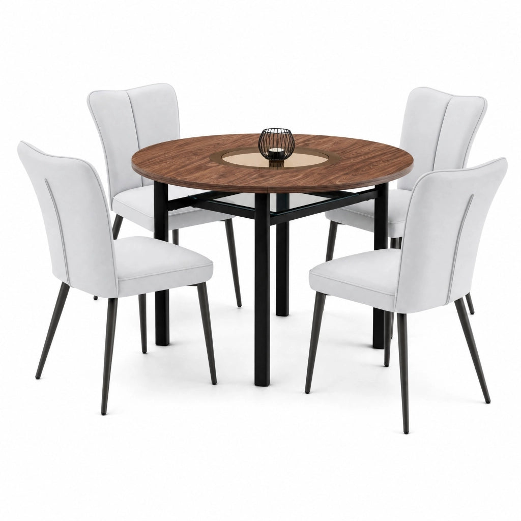 Set tavolo da pranzo rotondo Ø 100 cm con 4 sedie in PU grigio chiaro HOMVRA