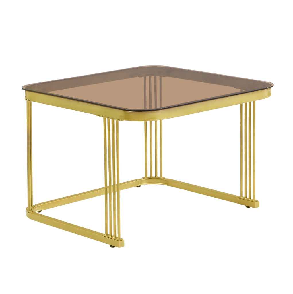 Set di 2 tavolini da salotto a incastro con cassetti in MDF bianco e oro