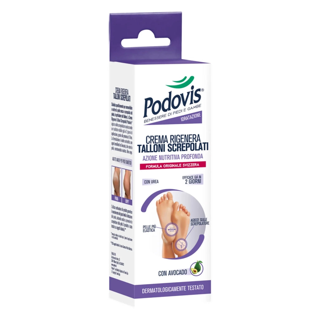Crema Rigenera Talloni Screpolati, Crema per Piedi Secchi e Screpolati, Risultati in 2 Giorni, Formula con Agenti Emollienti e Avocado, Pelle Idratata ed Elastica, 75ml, Podovi