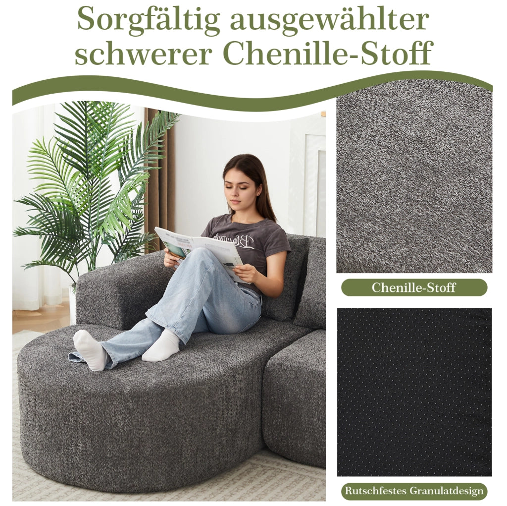 Divano angolare ULEVR con chaise longue a sinistra, 3 cuscini schienale, rivestimento in ciniglia grigio antracite