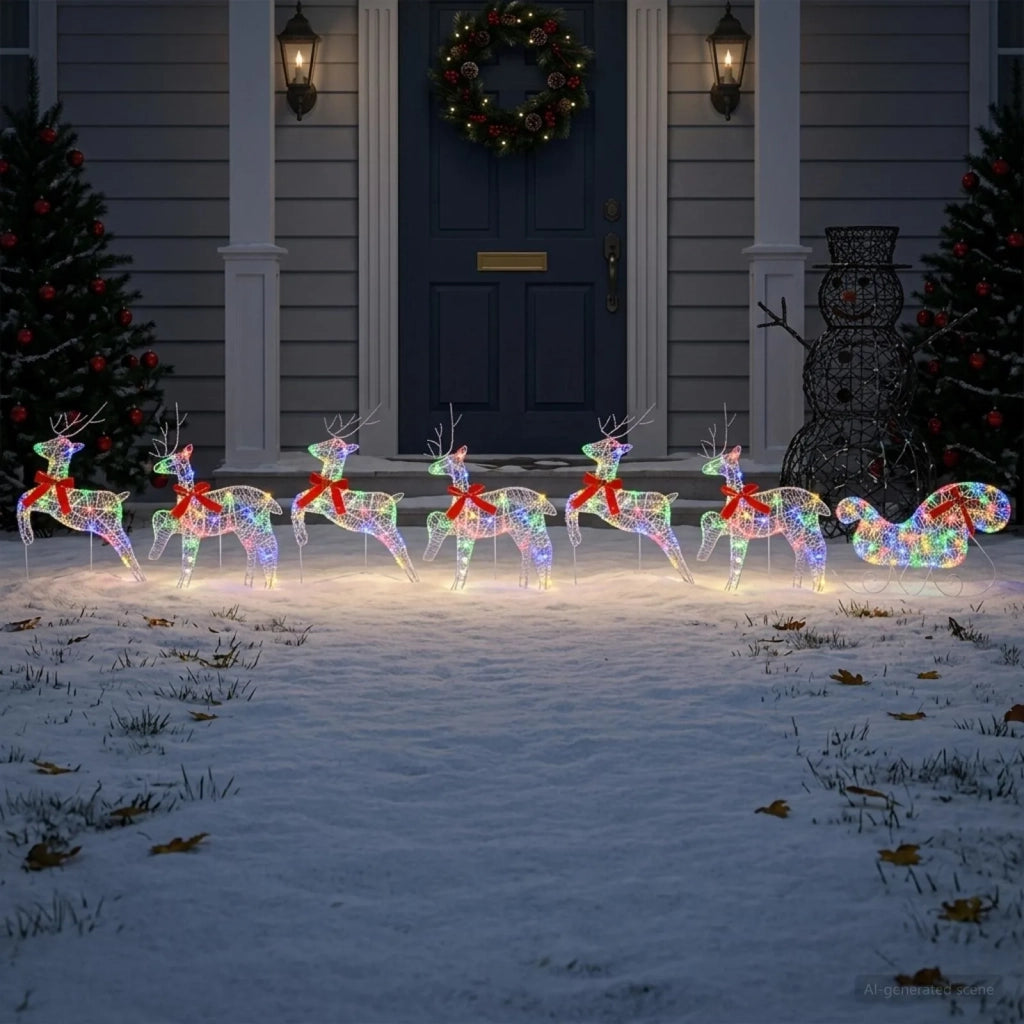 Renna di Natale con slitta 7 pz 140 LED Multicolore 3470417